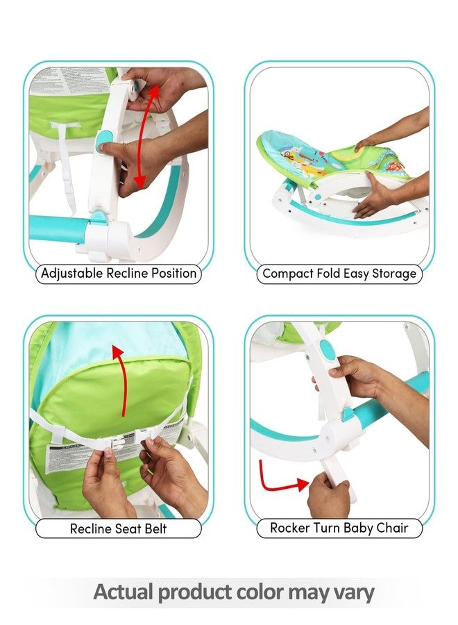MVM Enterprise Premium Newborn to Toddler 2 in 1 Portable Baby Rocker with Food Tray Music Vibration & Toys BIS Certified Multi-Functional Adjustable backrest Recliner Feeding Chair (Giraffe Green) (1 pcs) - Image 4